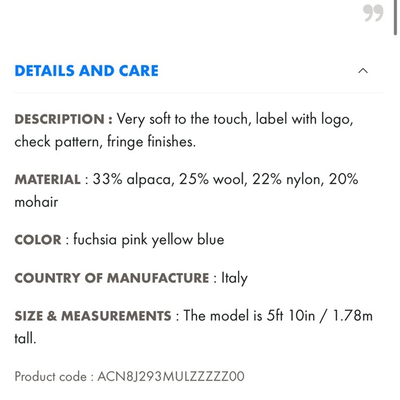 ACNE STUDIOS Vally scarf with fringes fuchsia pink/yellow/blue - Picture 5 of 8